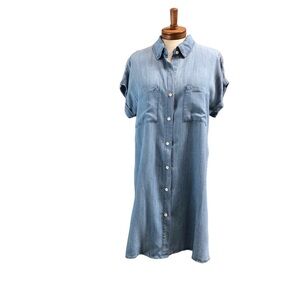 NWT Zilcremo Short Sleeve Chambray Denim Button Down Jean Shirt Dress, S…